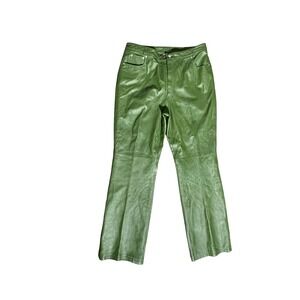 Newport News Jeanology Green Leather Pants High Waisted Straight Leg Size 18T